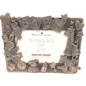 Papel Giftware "Bundles of Joy" Pewter Baby Photo Picture Frame Vintage